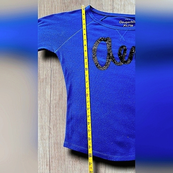 Aeropostale Henley Sweater w/ Aero Logo in Black Sequins in Royal Blue Size XL - Picture 6 of 8